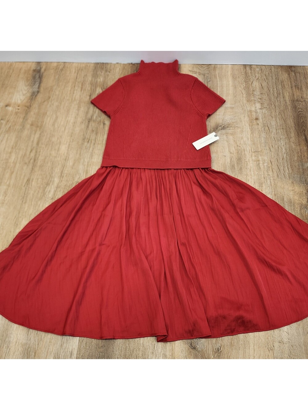 Anthropologie The Thea Twofer Sweater Dress Small Mock TurtleNeck Bright Red NWT